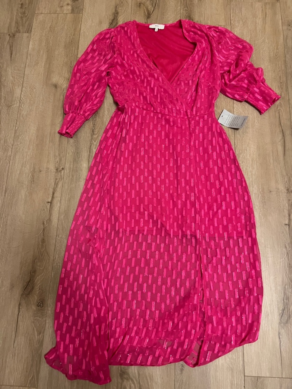 Bright Pink V-Neck Midi Dress